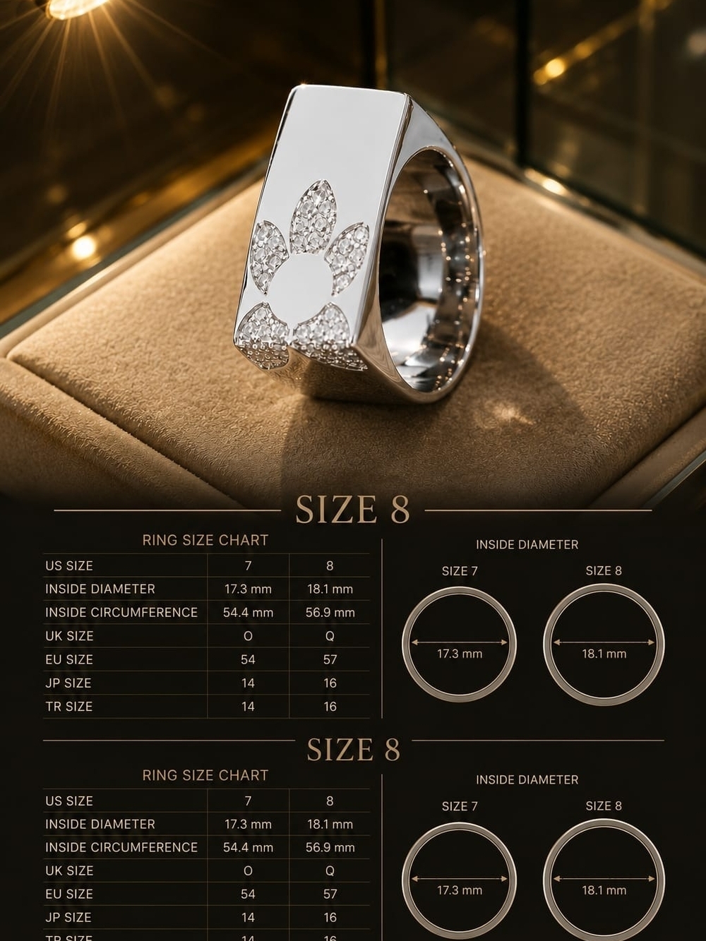 Sterling Steel Pavé Flower Signet Ring - Size 8
